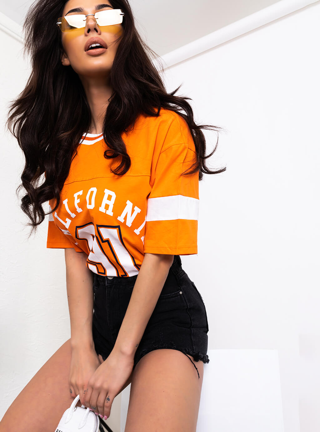 Shari- bawełniany t-shirt z nadrukiem- pomarańczowy 10