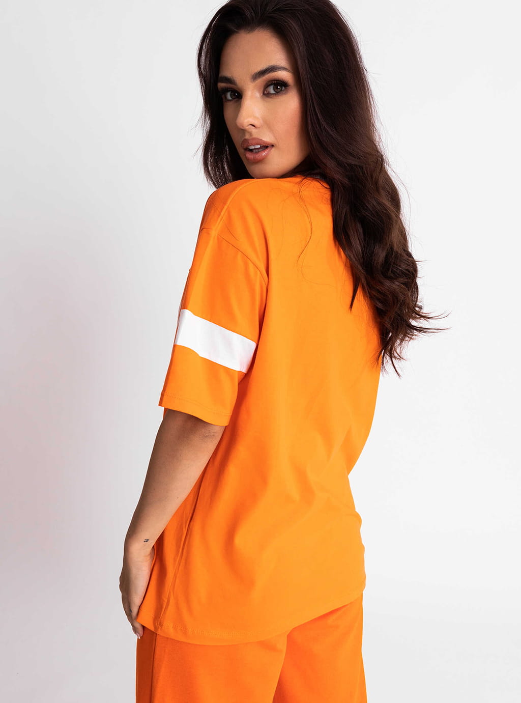 Shari- bawełniany t-shirt z nadrukiem- pomarańczowy 7
