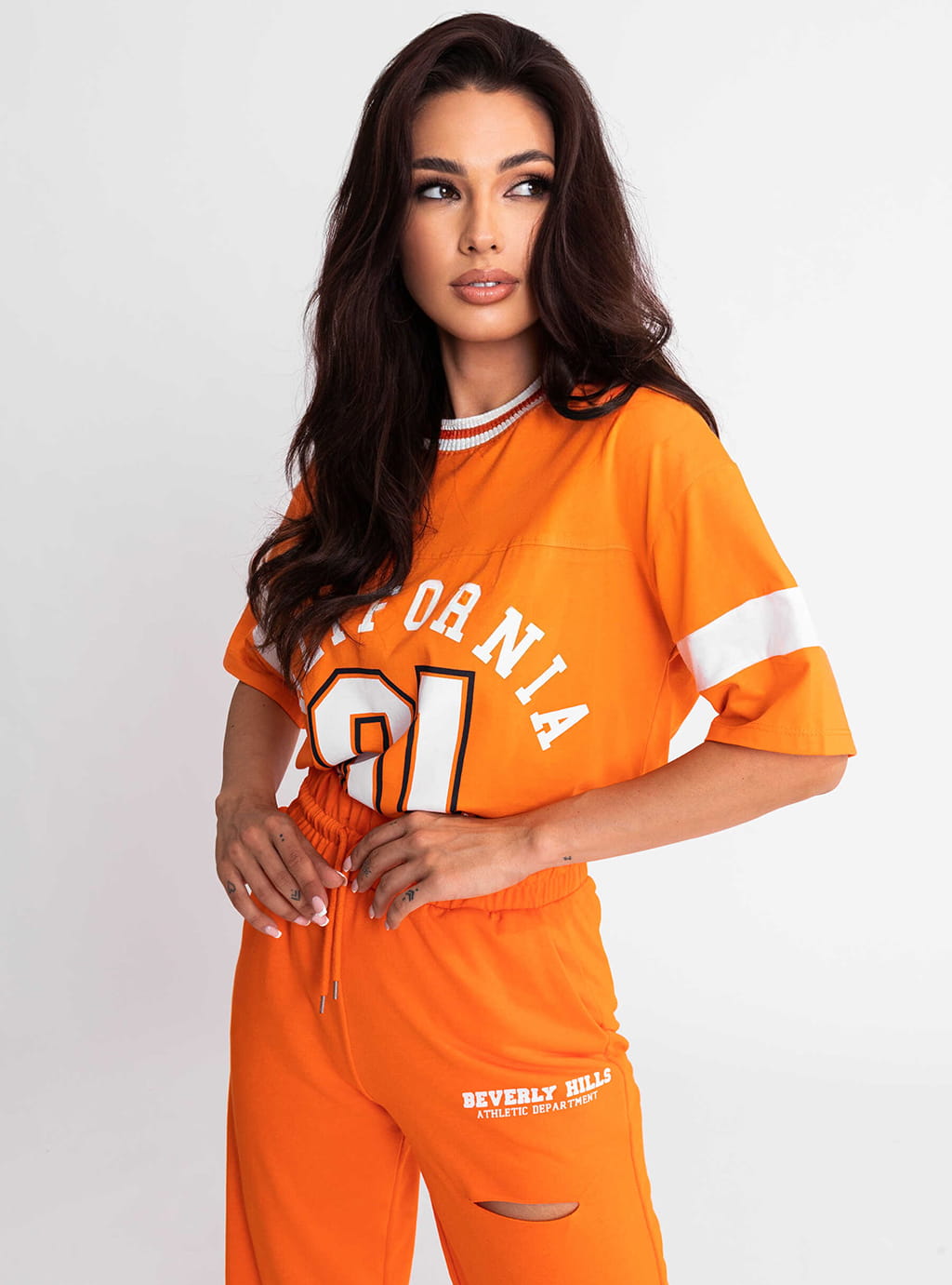 Shari- bawełniany t-shirt z nadrukiem- pomarańczowy 3