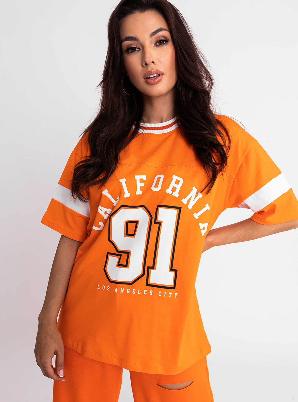 Shari- bawełniany t-shirt z nadrukiem- pomarańczowy 5