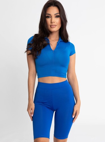 Ana- krótka bluzka z lycry z krótkim rękawem- niebieska