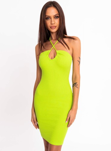  Azarm - dopasowana sukienka z wiązaniem na dekolcie - limonkowa