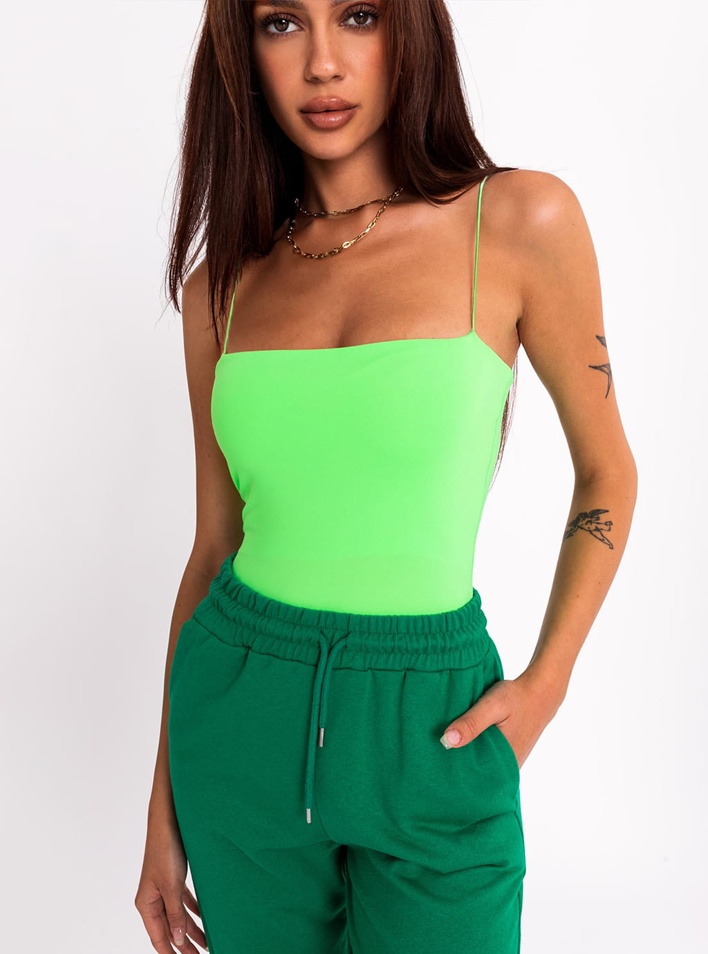 Moana- bluzka na cienkich ramiączkach z lycry- neon green 11