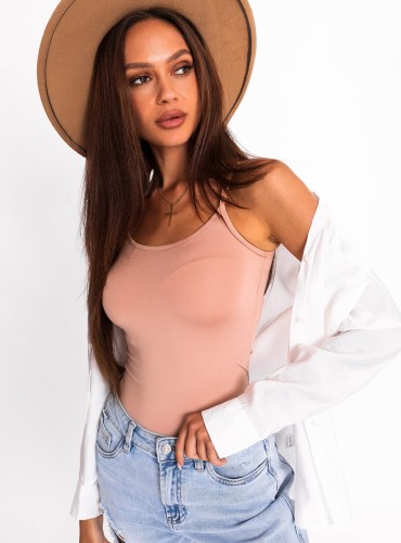 Medea- bluzka z lycry na ramiączkach z okrągłym dekoltem- beż