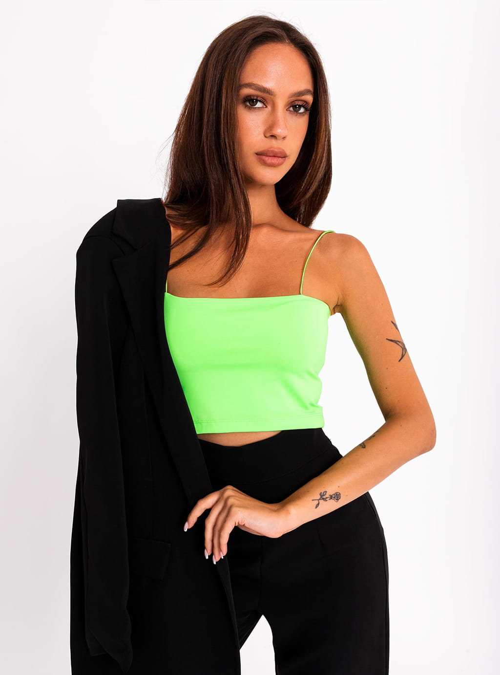 Imbi- krótki top z lycry na cienkich ramiączkach - neon green 9