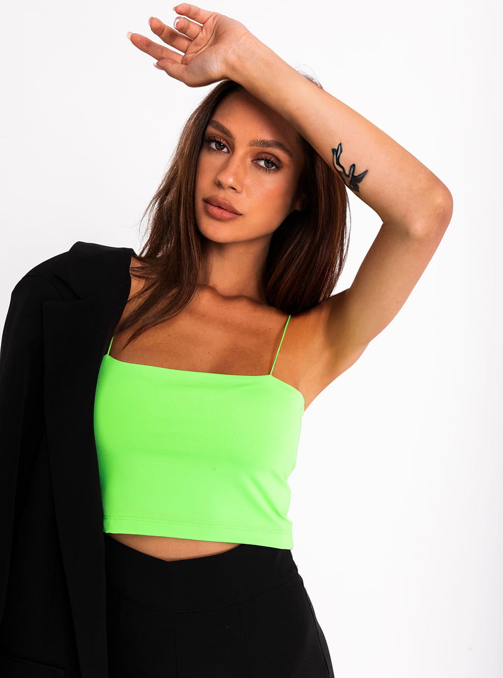 Imbi- krótki top z lycry na cienkich ramiączkach - neon green 7