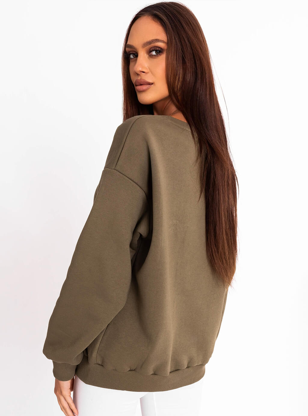 Alvira- klasyczna, delikatnie oversize’owa bluza z nadrukiem- khaki 8