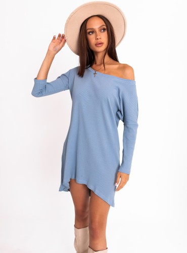 Kate - asymetryczna tunika z prążkowej dzianiny - indygo