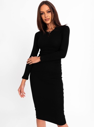 Naomi- dopasowana sukienka z prążkowanej dzianiny z marszczeniami - czarna 