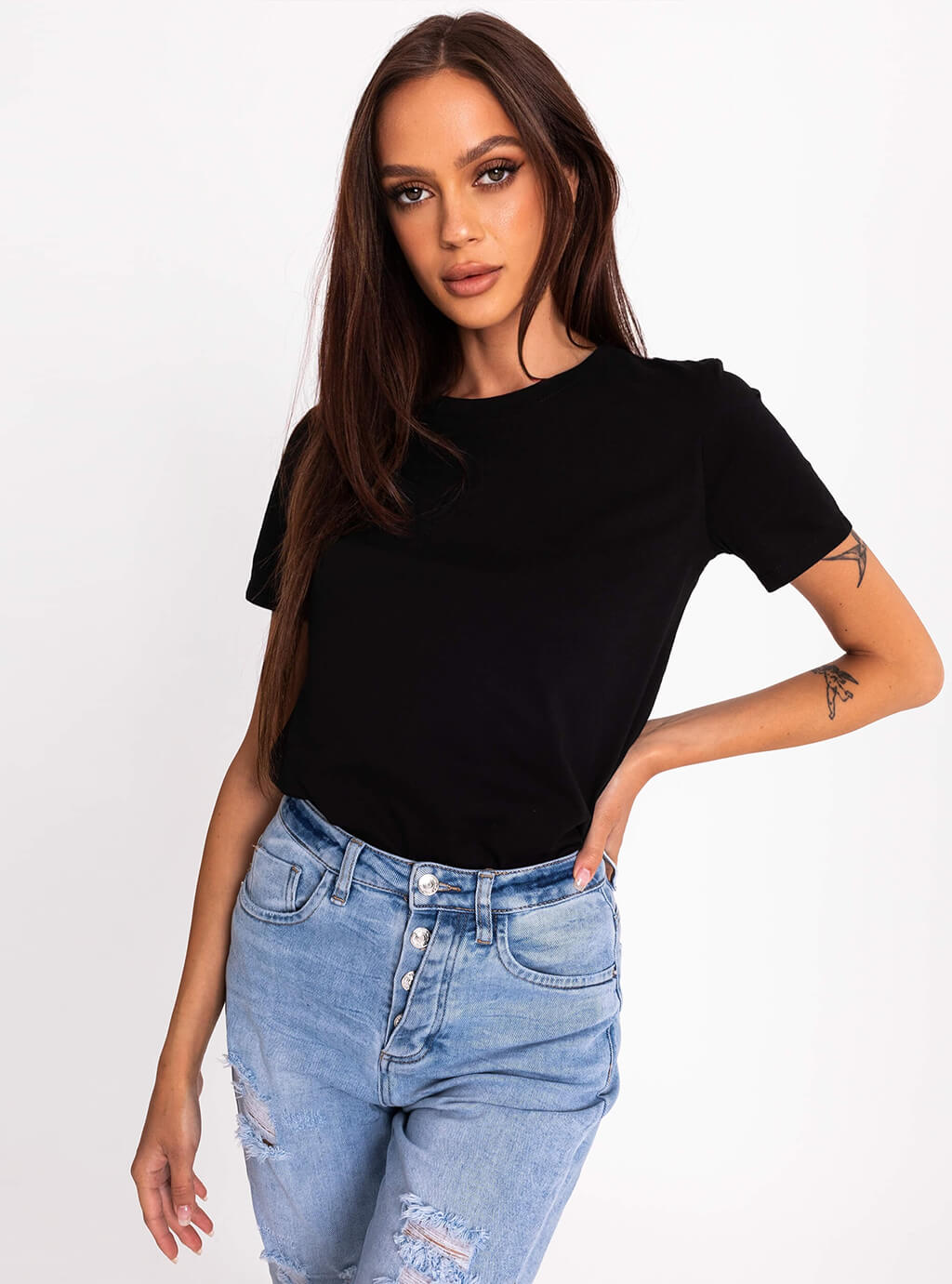 Nadia- klasyczny, bawełniany t-shirt - czarny 3