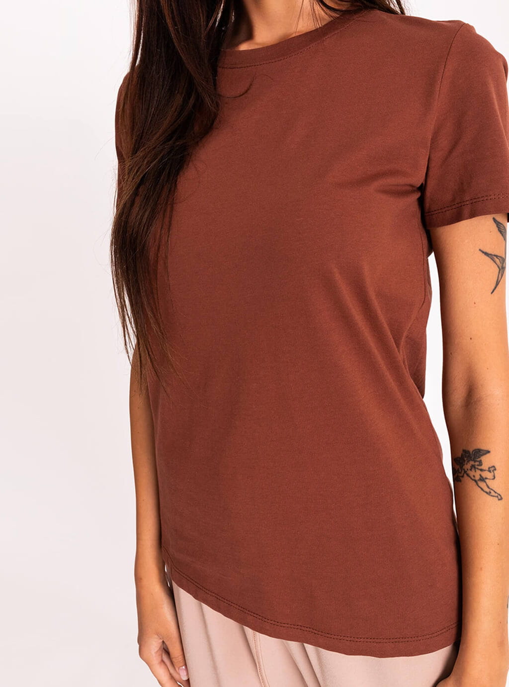 Nadia- klasyczny, bawełniany t-shirt - brąz 4
