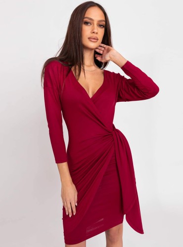 Laure - Kopertowa sukienka z wysokiej jakości wiskozy z długim rękawem i wiązaniem -   bordo