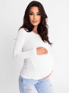 Amvi - dopasowana bluzka z długim rękawem - biała