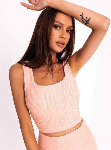 Rosanna- krótki top na grubych ramiączkach, z okrągłym dekoltem- brzoskwiniowy