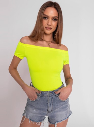 Leena- dopasowana bluzka z lycry z dekoltem typu hiszpanka- neon yellow