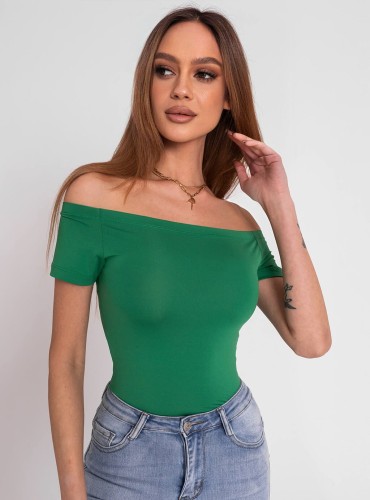Leena- dopasowana bluzka z lycry z dekoltem typu hiszpanka- zielona