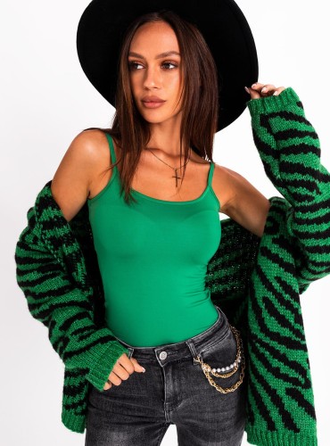 Medea- bluzka z lycry na ramiączkach z okrągłym dekoltem- zielona