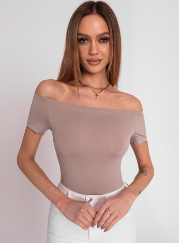 Leena- dopasowana bluzka z lycry z dekoltem typu hiszpanka- szara
