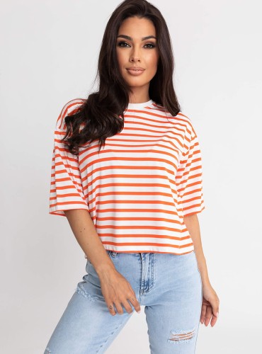 Ivy- krótka, oversizeowa bluzka w paski- pomarańczowa