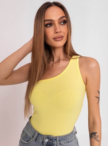 Emma- dopasowana bluzka na jedno ramię z prążkowanej dzianiny- żółta