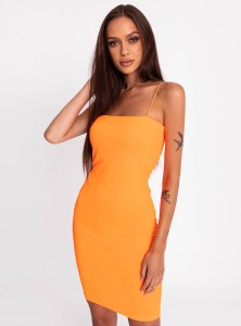 Andra- dopasowana sukienka z lycry na cienkich ramiączkach- neon orange