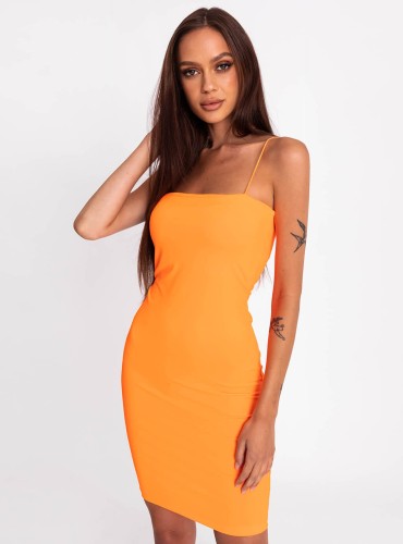 Andra- dopasowana sukienka z lycry na cienkich ramiączkach- neon orange
