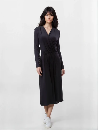 Midine - sukienka z wysokiej jakości wiskozy z długim rękawem - czarna