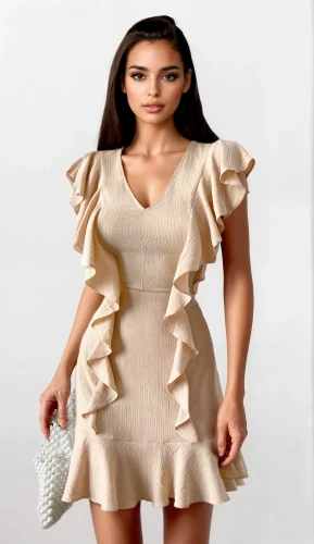 SOFIJA - sukienka z krótkim rękawem i falbanką - beż