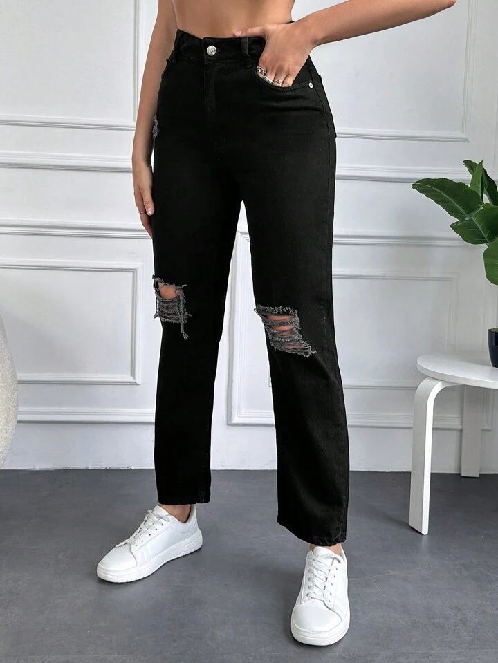 Spodnie jeansowe mom fit 605 - czarne 5