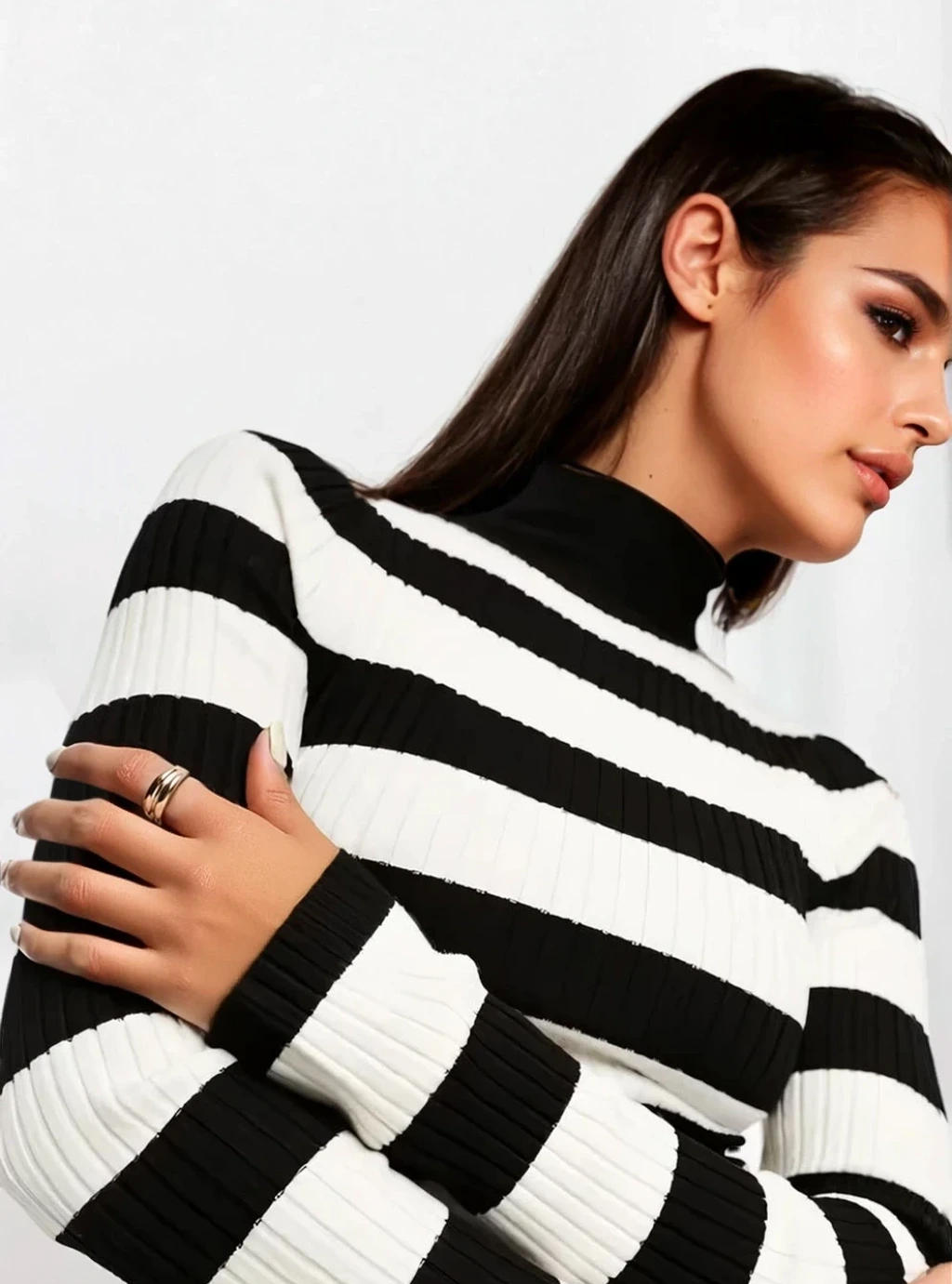 STRIP - krótki sweter w paski - czarno białe 2