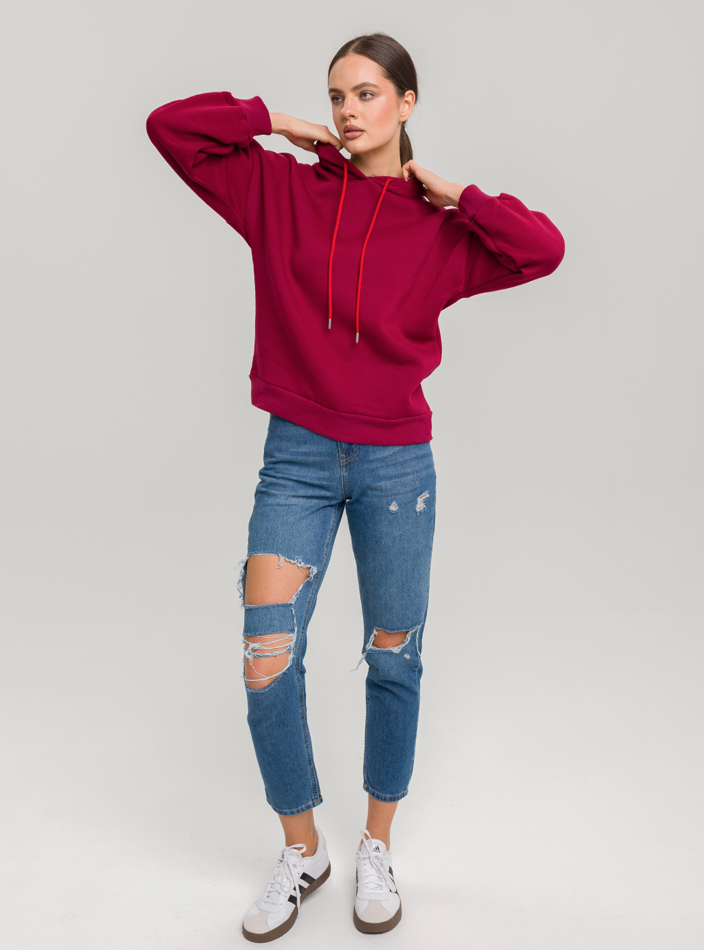 OKAY - bluza dresowa z kapturem - bordo 3