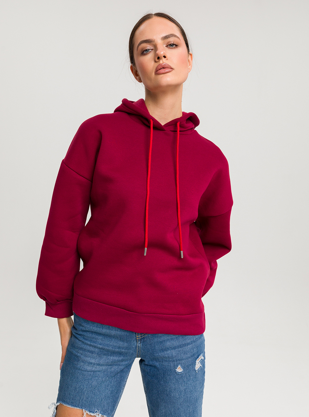 OKAY - bluza dresowa z kapturem - bordo 2