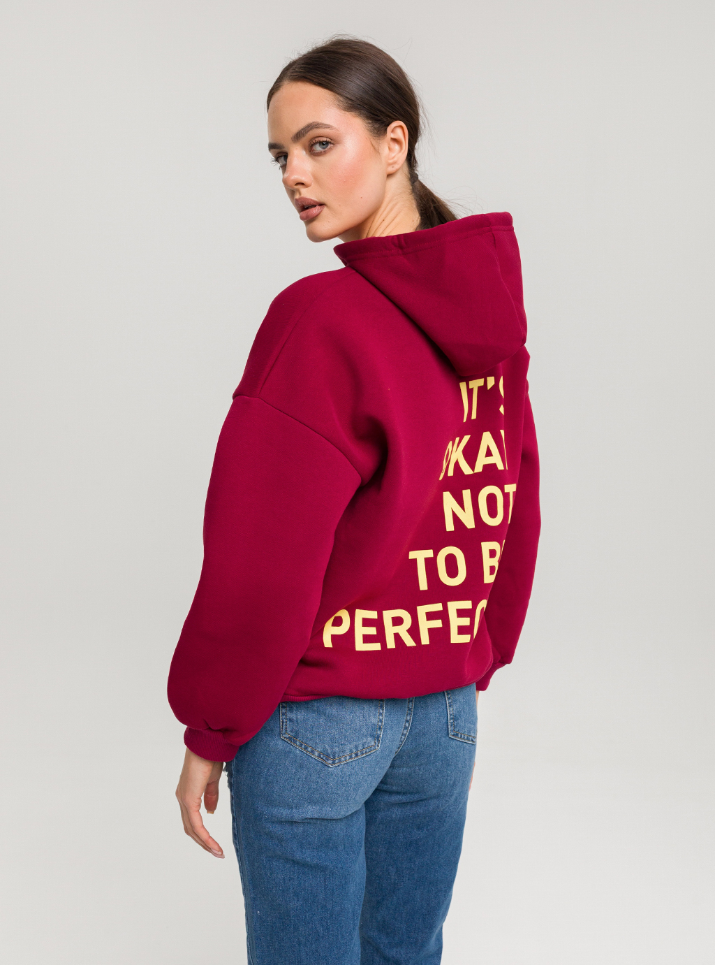 OKAY - bluza dresowa z kapturem - bordo