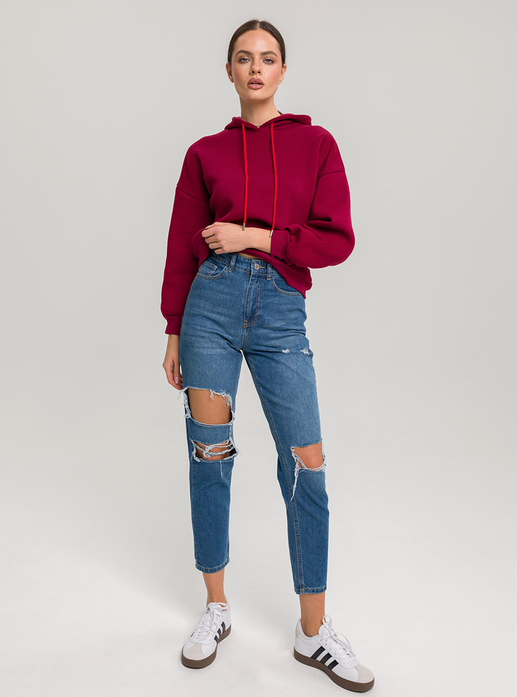 OKAY - bluza dresowa z kapturem - bordo 6