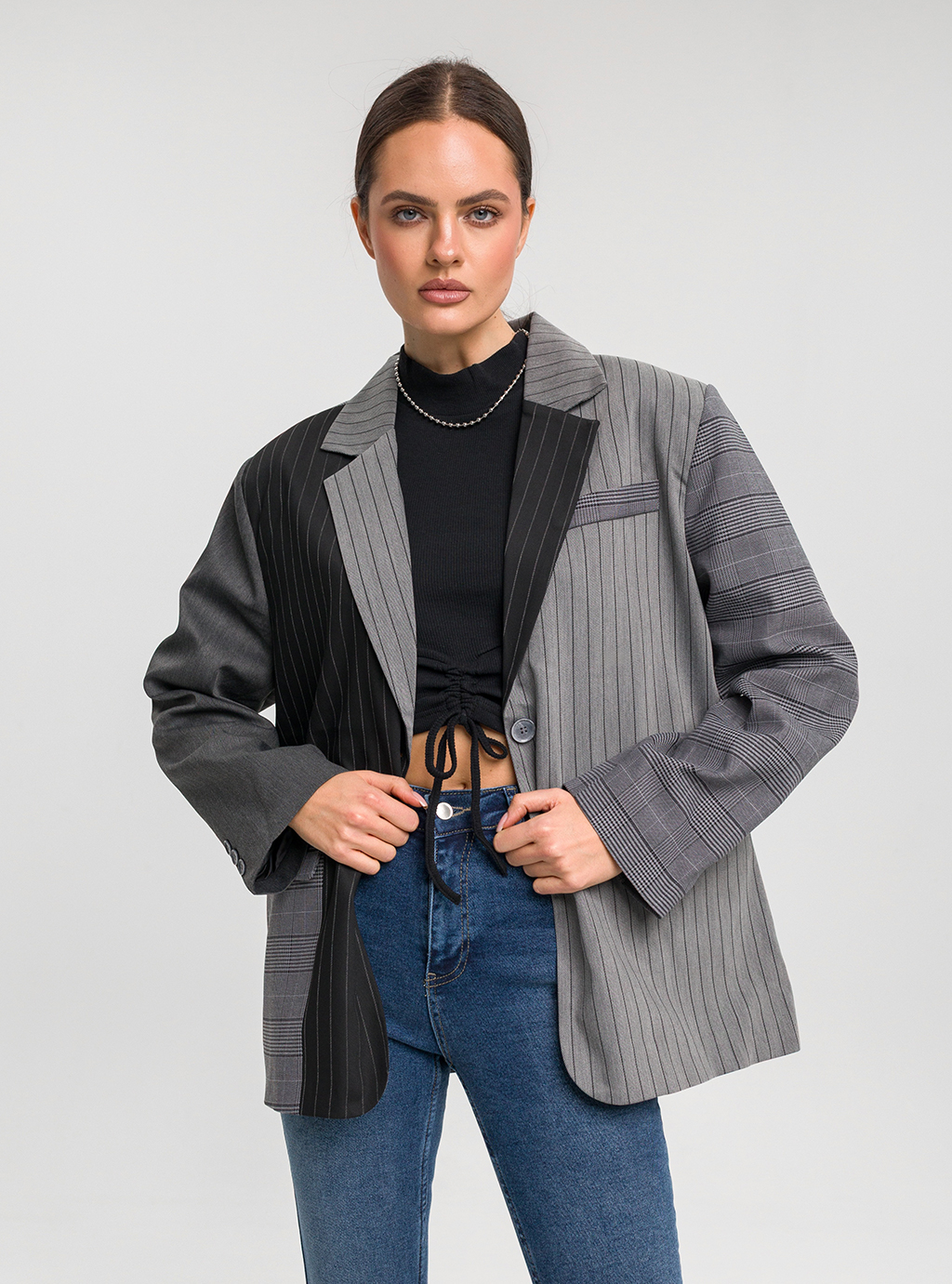 Marynarka w kratę Something Special Antracit 5