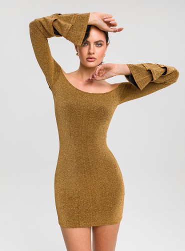 Sukienka Gold Glam – Zmysłowa mini z odkrytymi ramionami