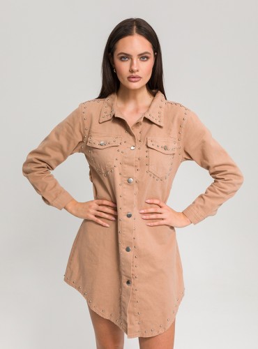 Sukienka Nomad – Beżowa koszulowa sukienka z nitami