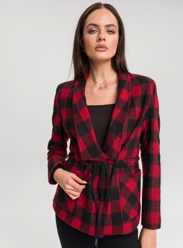 Marynarka Scarlet – Czerwona krata z wiązaniem w talii
