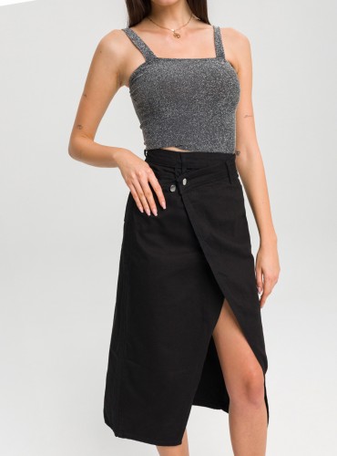 Spódnica „9469” – kopertowy krój z rozcięciem czarna