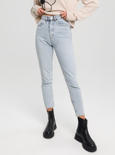 Spodnie damskie 9933 – klasyczne jeansy z wysokim stanem