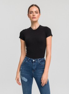 Dopasowana bluzka PEEL SHORT  z prążkowej dzianiny z krótkim rękawem czarna
