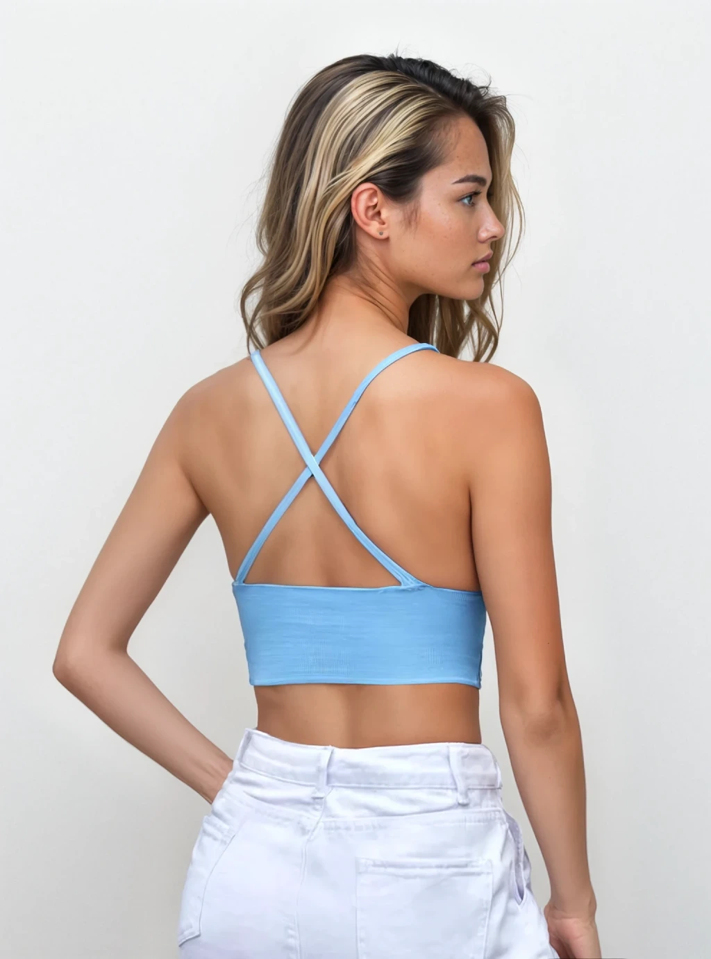 ROSHARS - crop top z dzianiny - niebieski 2
