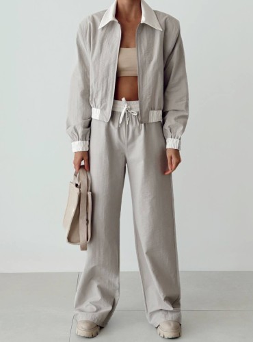 Komplet Bluza i spodnie wide leg Happy Times Szary 