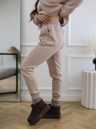 Spodnie dresowe Lea 2 ze ściągaczem i wyższym stanem kolor beżowy