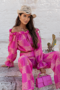 Komplet lniany MIA - Ricamo Pink