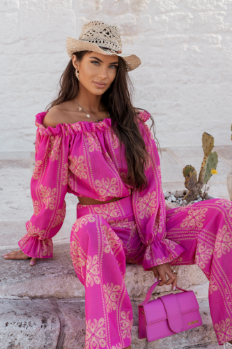 Komplet lniany MIA - Ricamo Pink