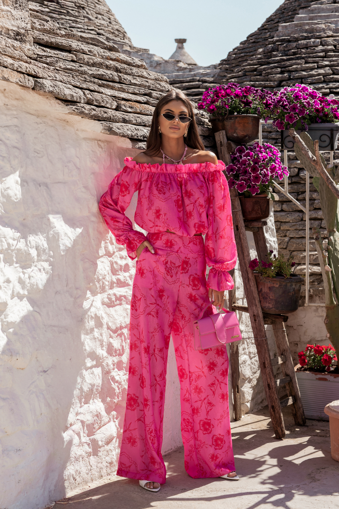 Komplet lniany MIA - Floria Pink