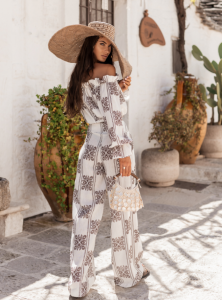 Komplet lniany MIA - Ricamo Brown