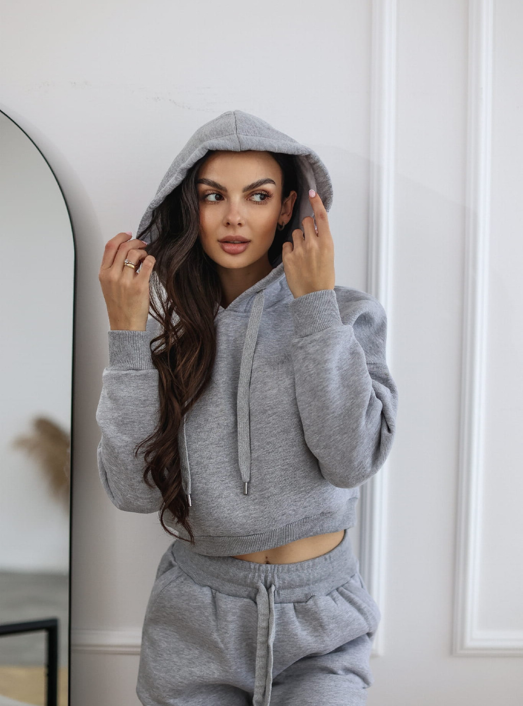 Bluza krótka Short z kapturem kolor szary