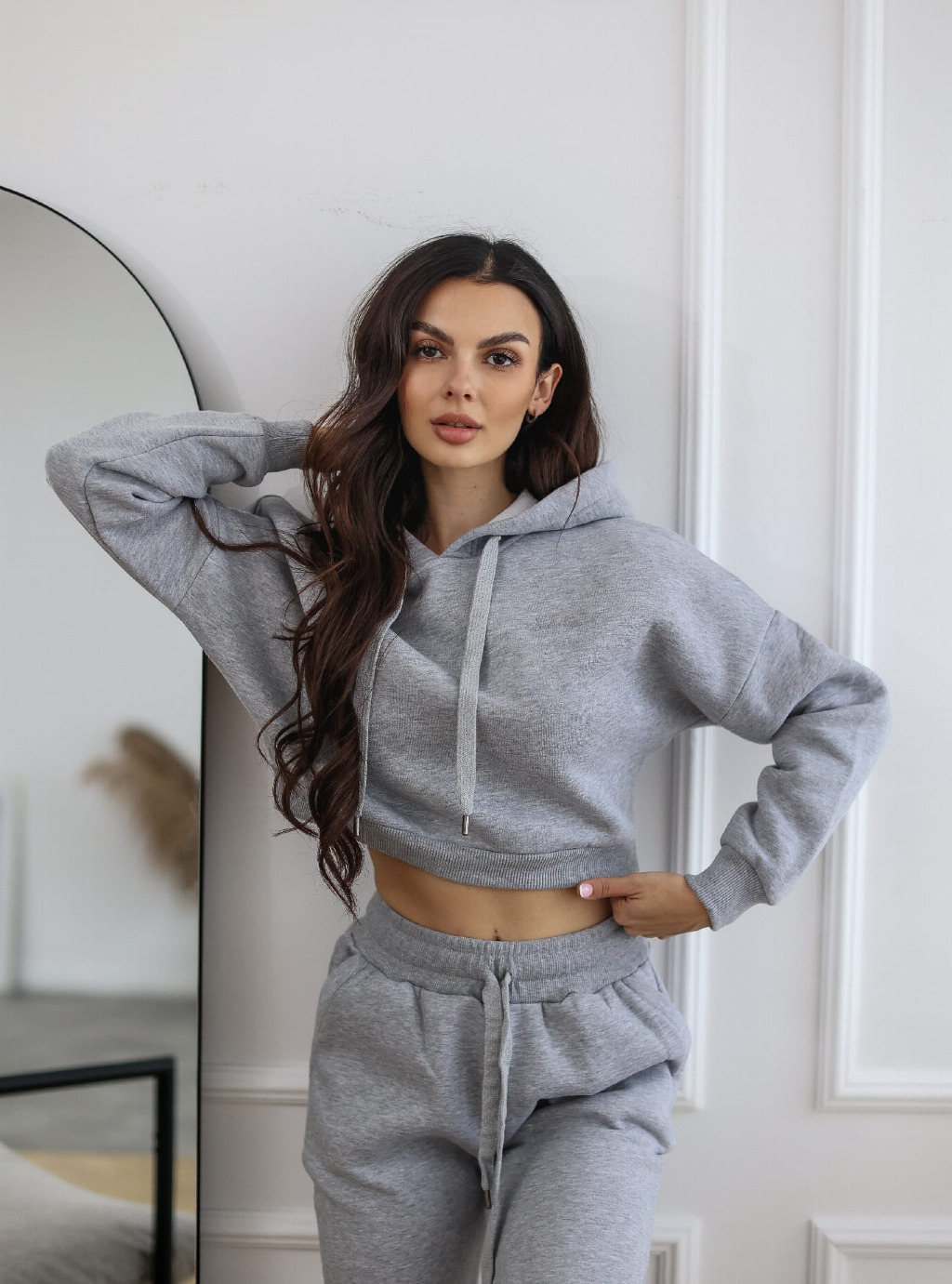 Bluza krótka Short z kapturem kolor szary 3